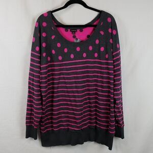 Torrid 3 Grey & Pink Polka Dot & Stripe Sweater